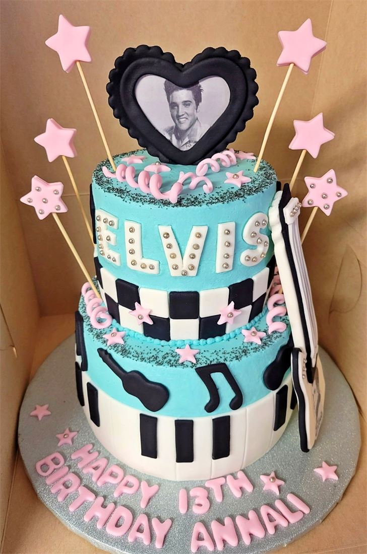 Elvis and rock and roll themed birthday cake