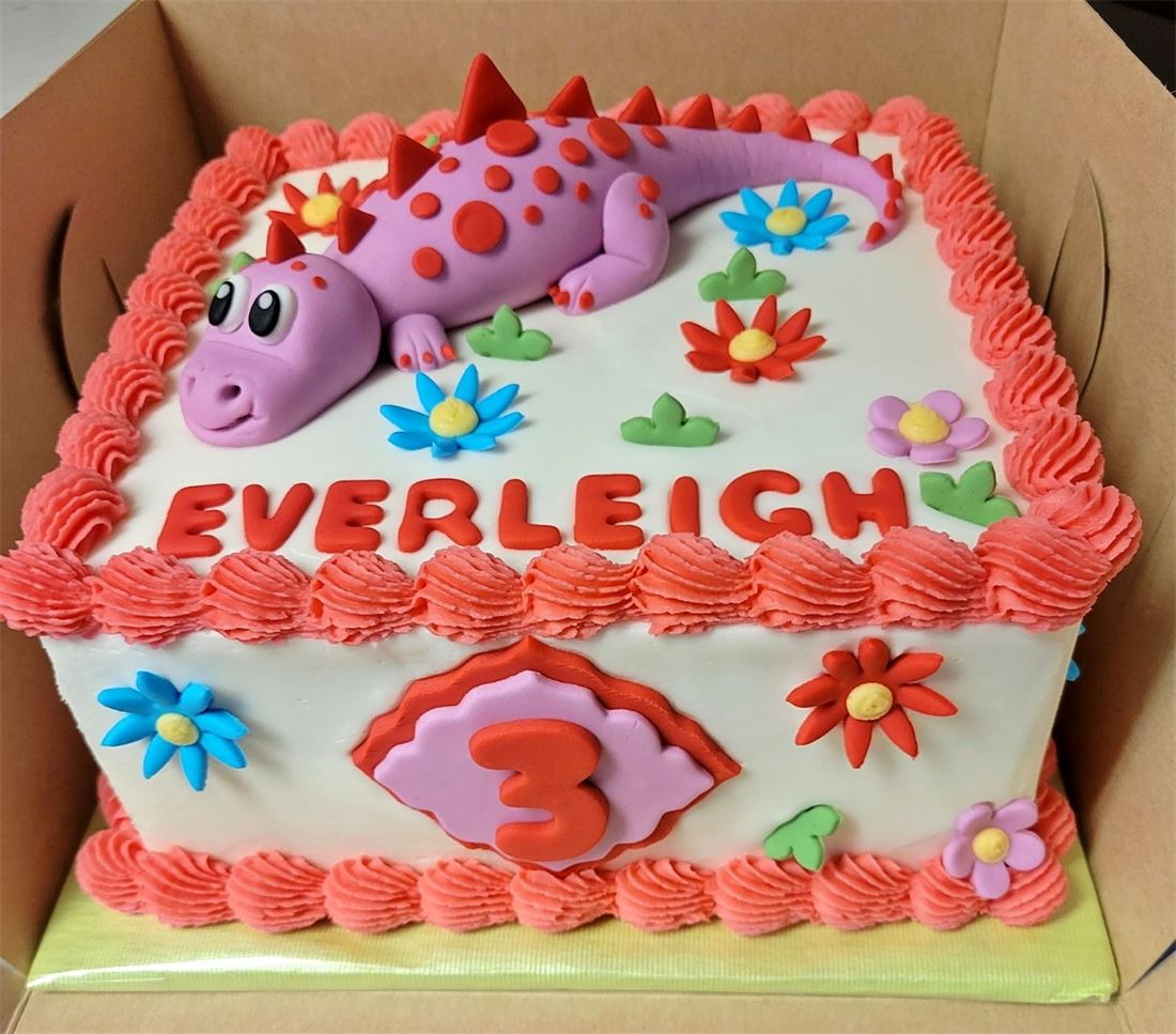 Dinosaur themed sheet cake for Everleigh
