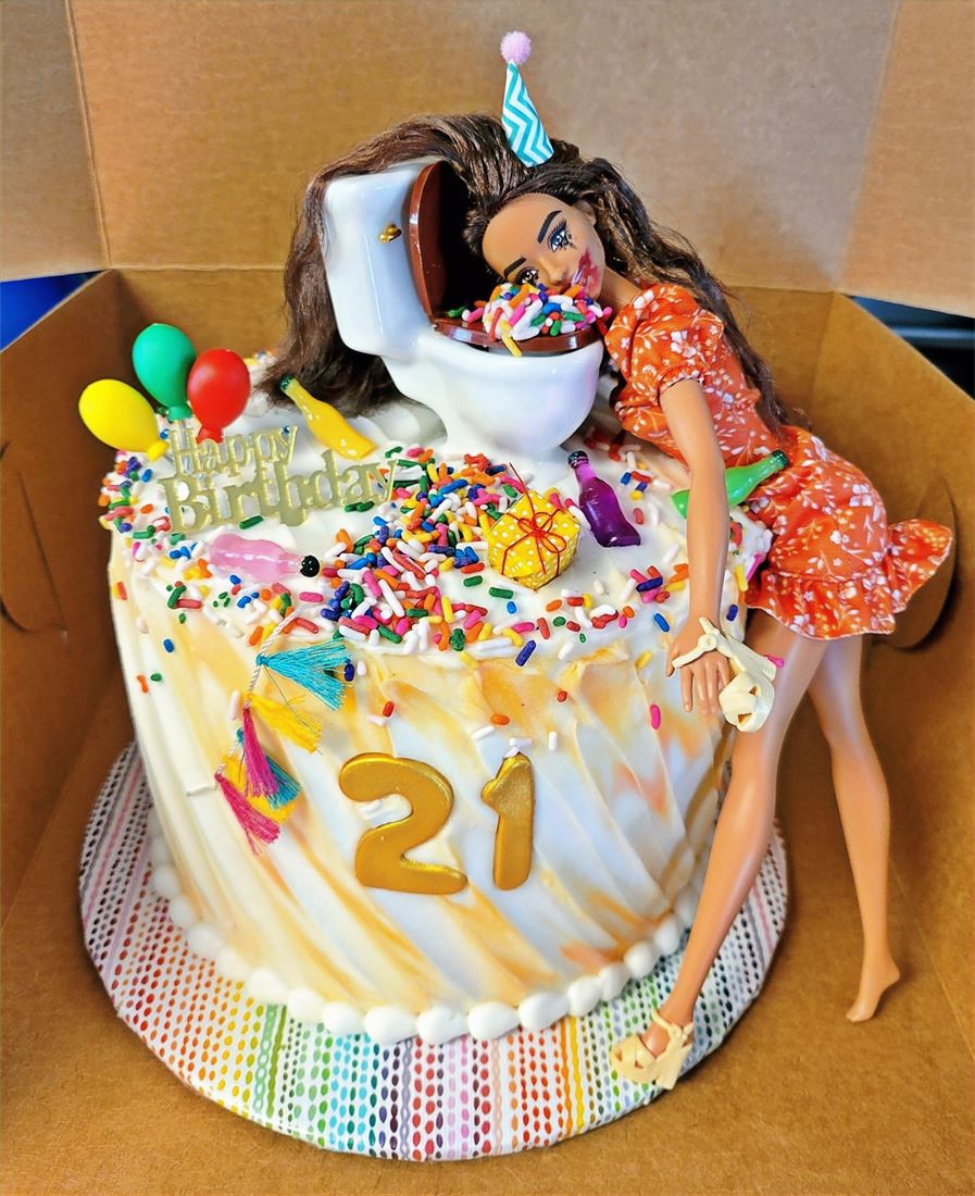 Doll themed twenty first birthday cake