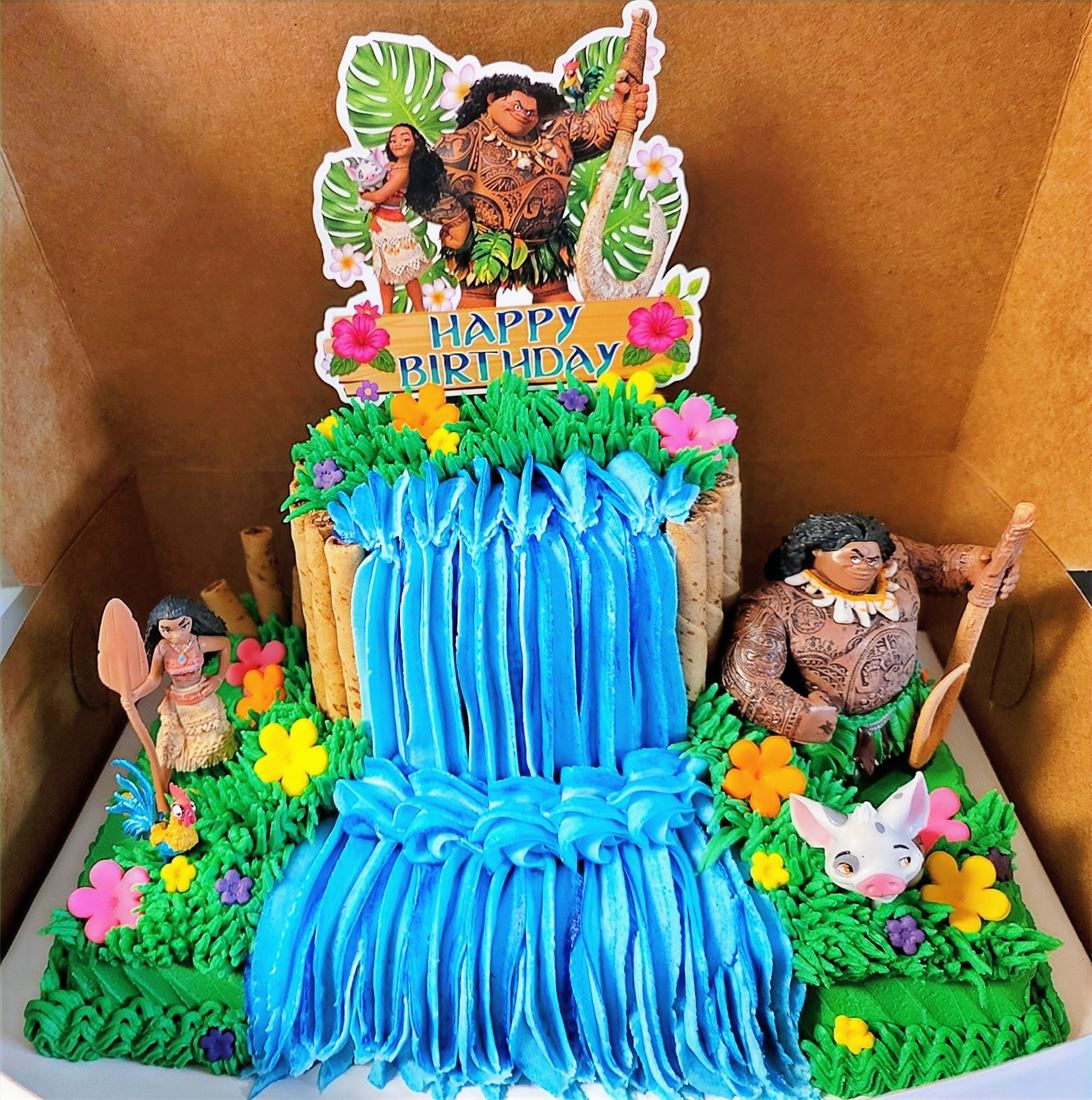 Moana themed waterfall birthday cake
