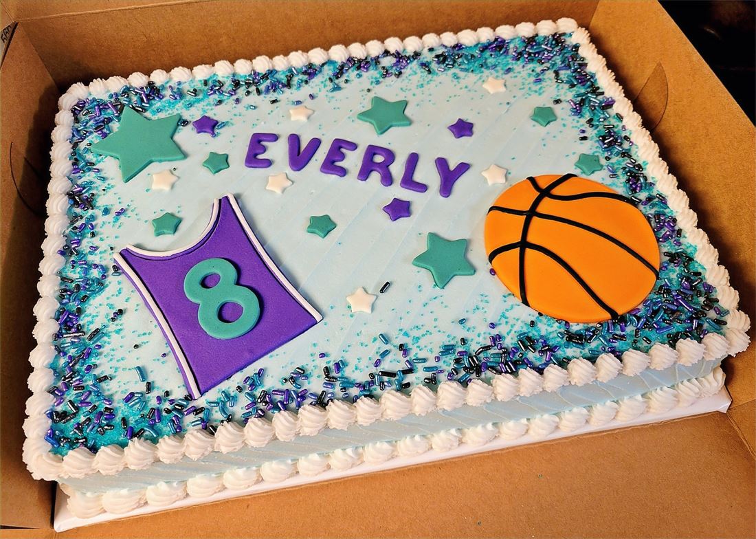 Sports themed sheet cake for Everly