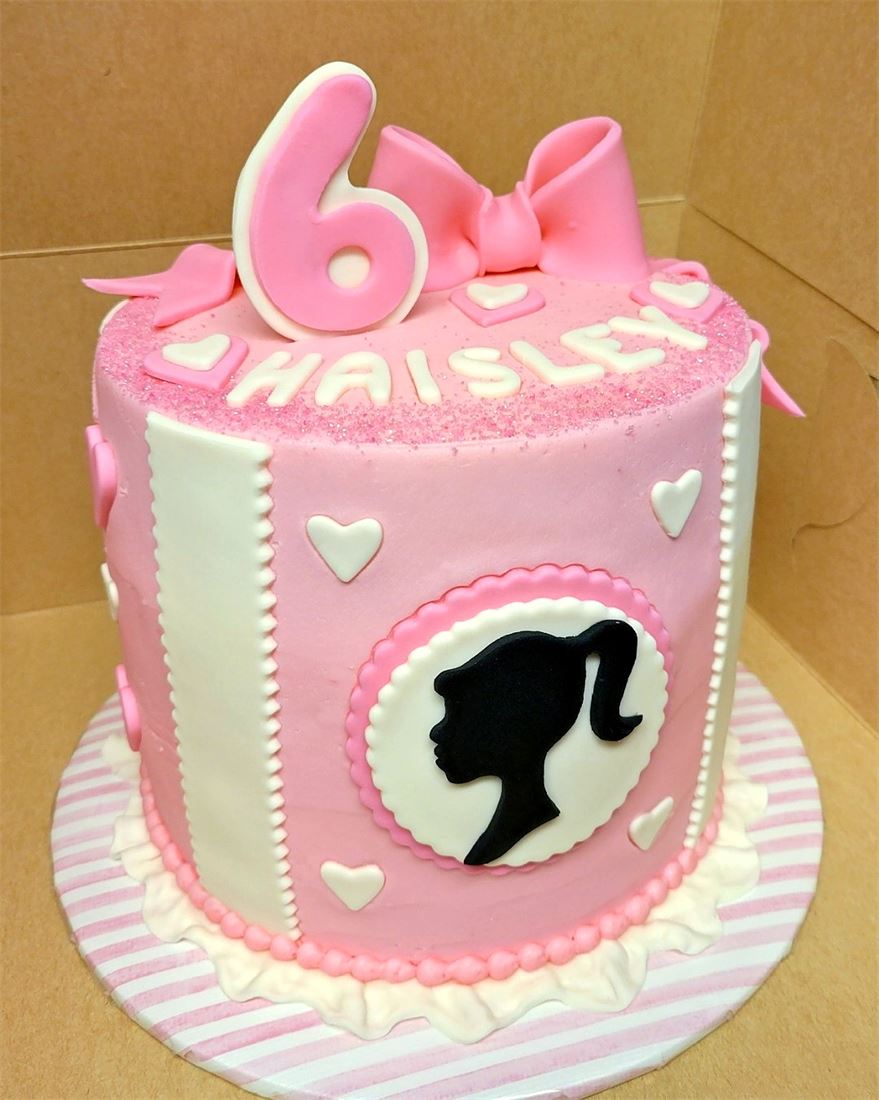 Barbie silhouette sixth birthday cake in pink