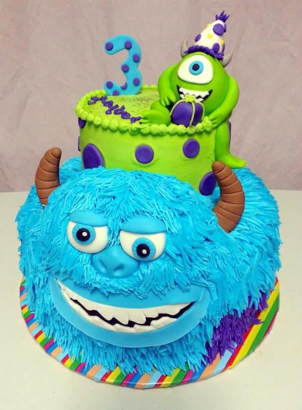 Monsters themed birthday cake with Mike and Sulley