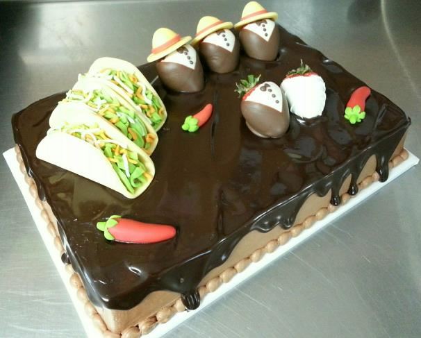 Chocolate ganache sheet cake with golf and outdoor decorations